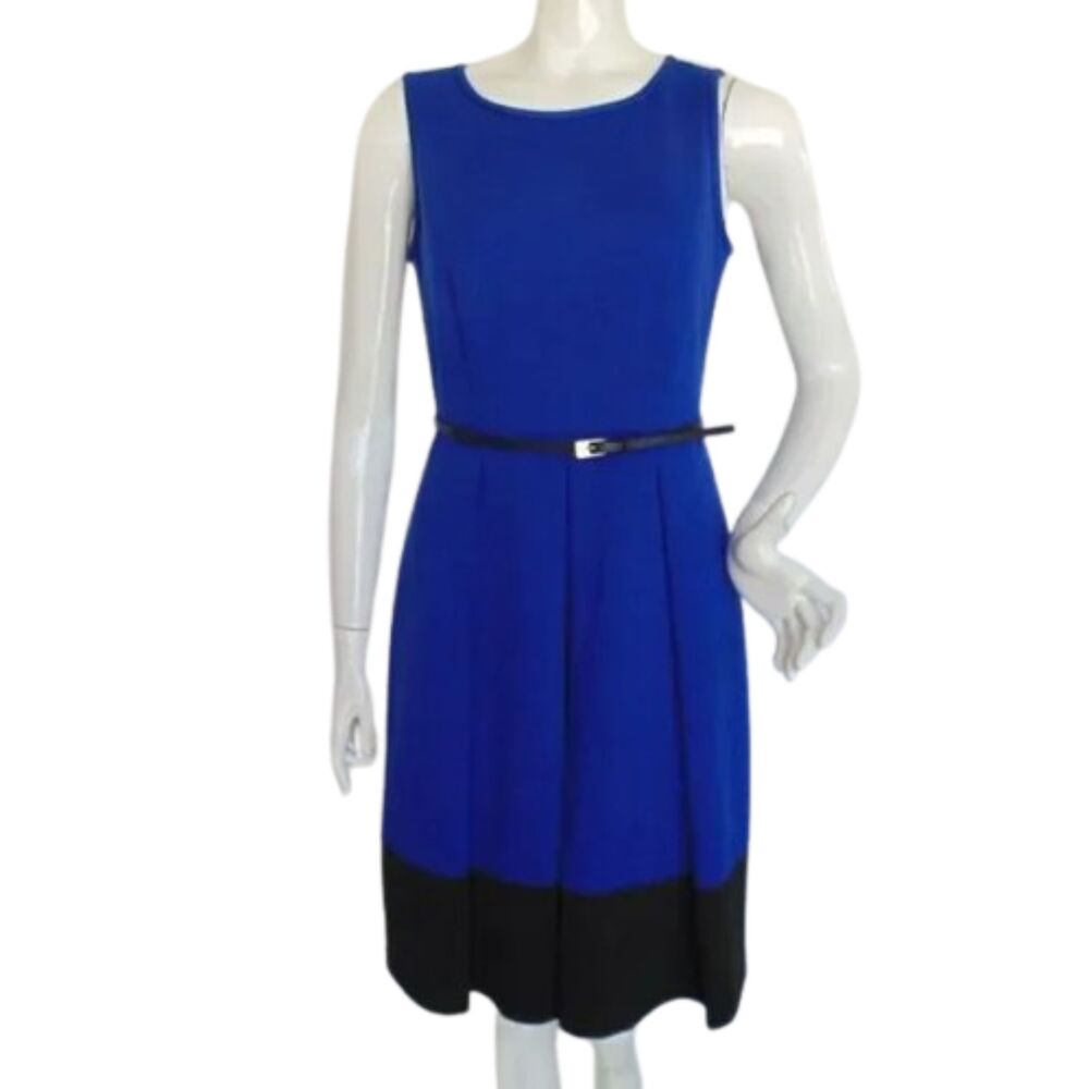 new MARC NEW YORK Dress, 8, Blue/Black, Sleeveless, Belt, Wide neck